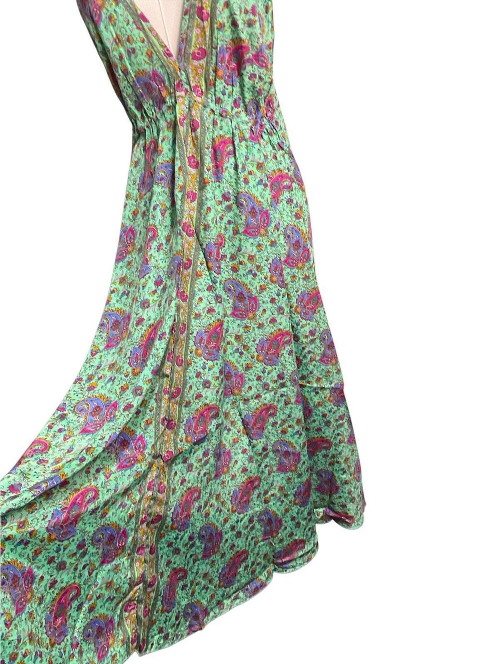 Rhea Backless Halter Dress S Paisley Green Pink Floral Tie Back Midi NWT A27 - Picture 3 of 8